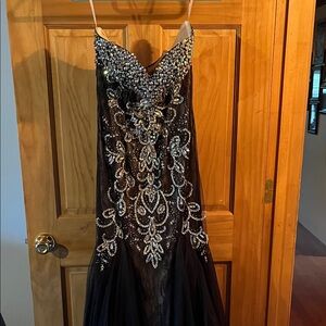 Glamorous Black and Silver Crystal Prom Dress